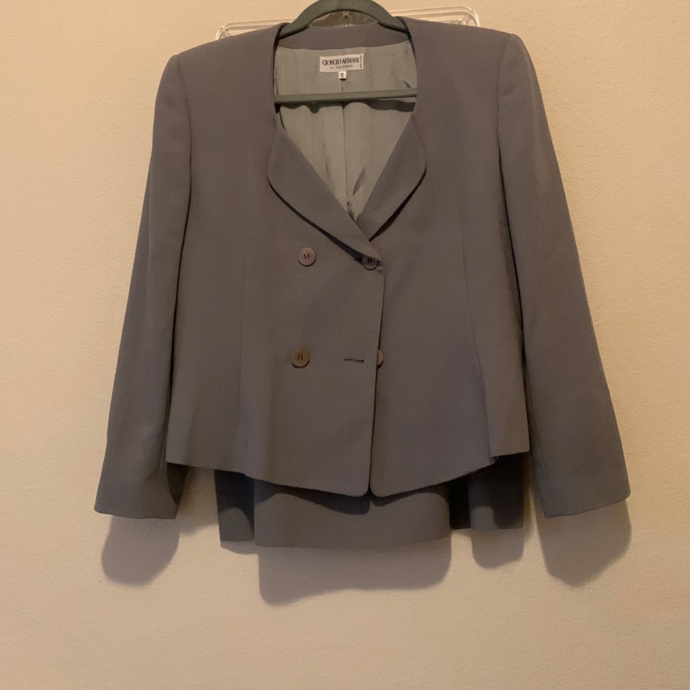 Giorgio Armani Le Collezioni grey blazer jacket and matching skirt.